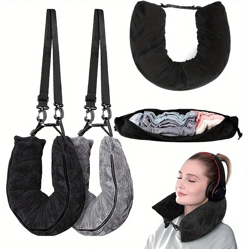 2pcs Reusable Travel Pillows Portable Folding Soft Clothes Stuff Storage Bag Neck Cushion Accessories for Airplane Car