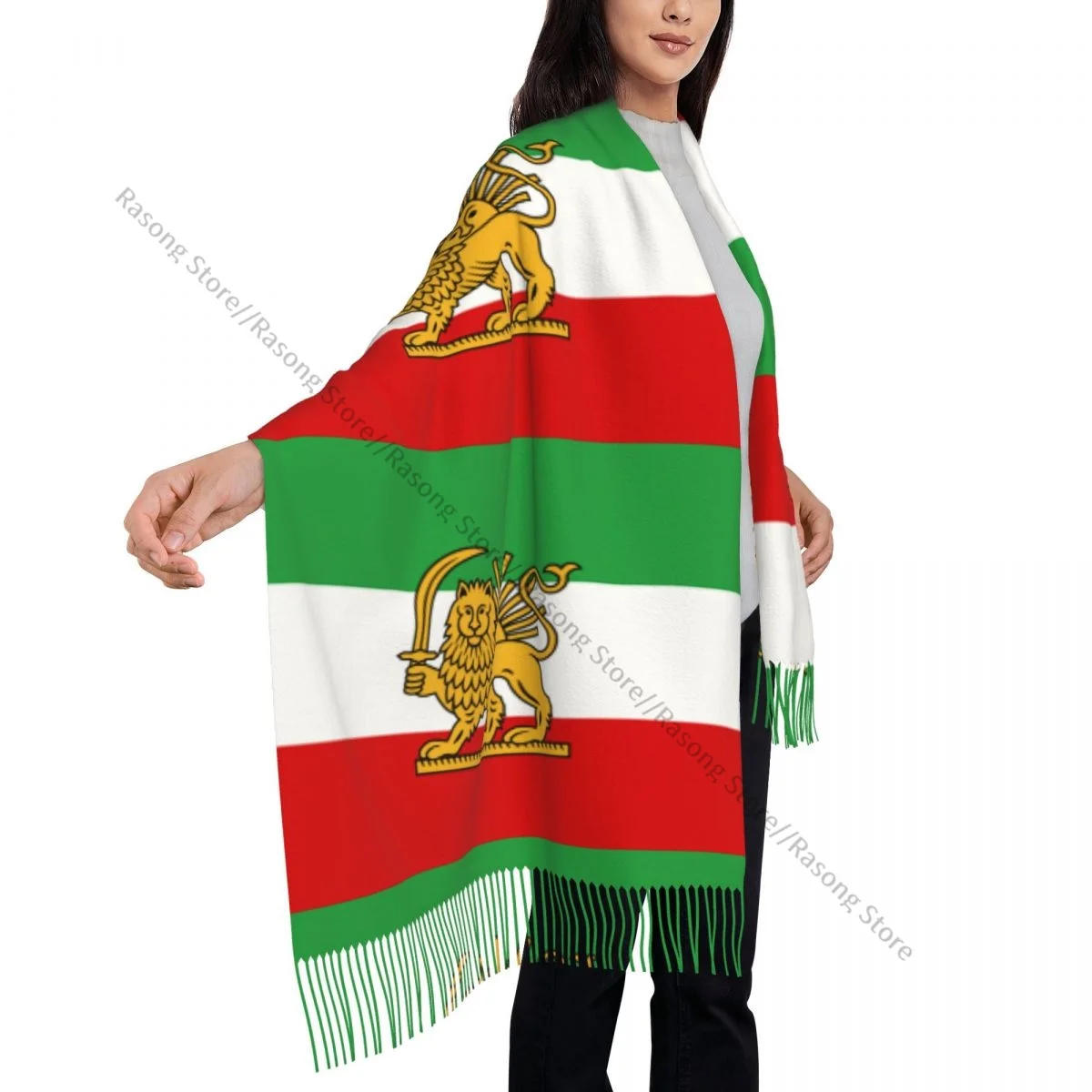 Syal hangat musim gugur musim dingin, bendera tiga warna, selendang Fashion Iran, syal rumbai, ikat kepala leher bungkus, jilbab