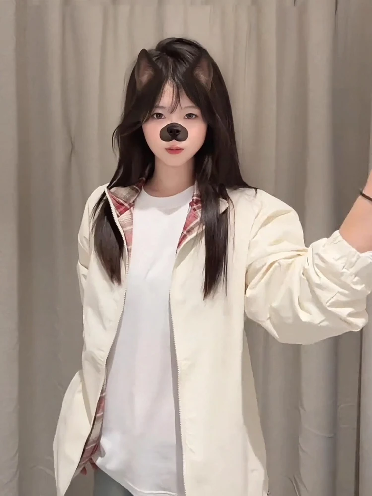 

Bla Plaid Casual Baseball Sle Jaet Autumn Season ex College Faion Warm Zipper Closure Long Sve Coat for Youth