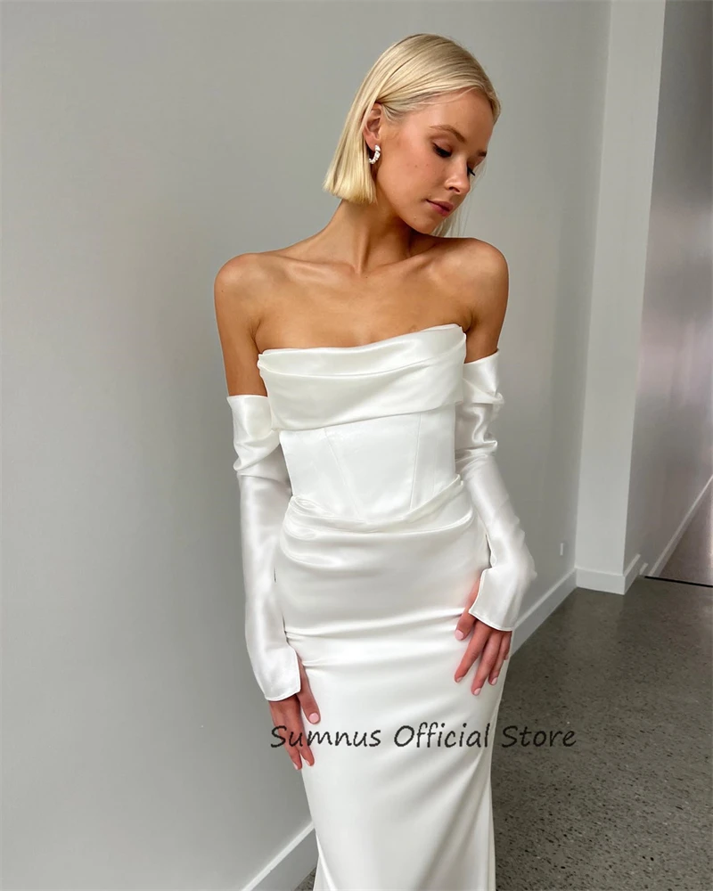 SUMNUS-Robe de Mariée Sirène en Satin, Simple, Sans Bretelles, Manches sulf, Quelle que soit la Collection 2024