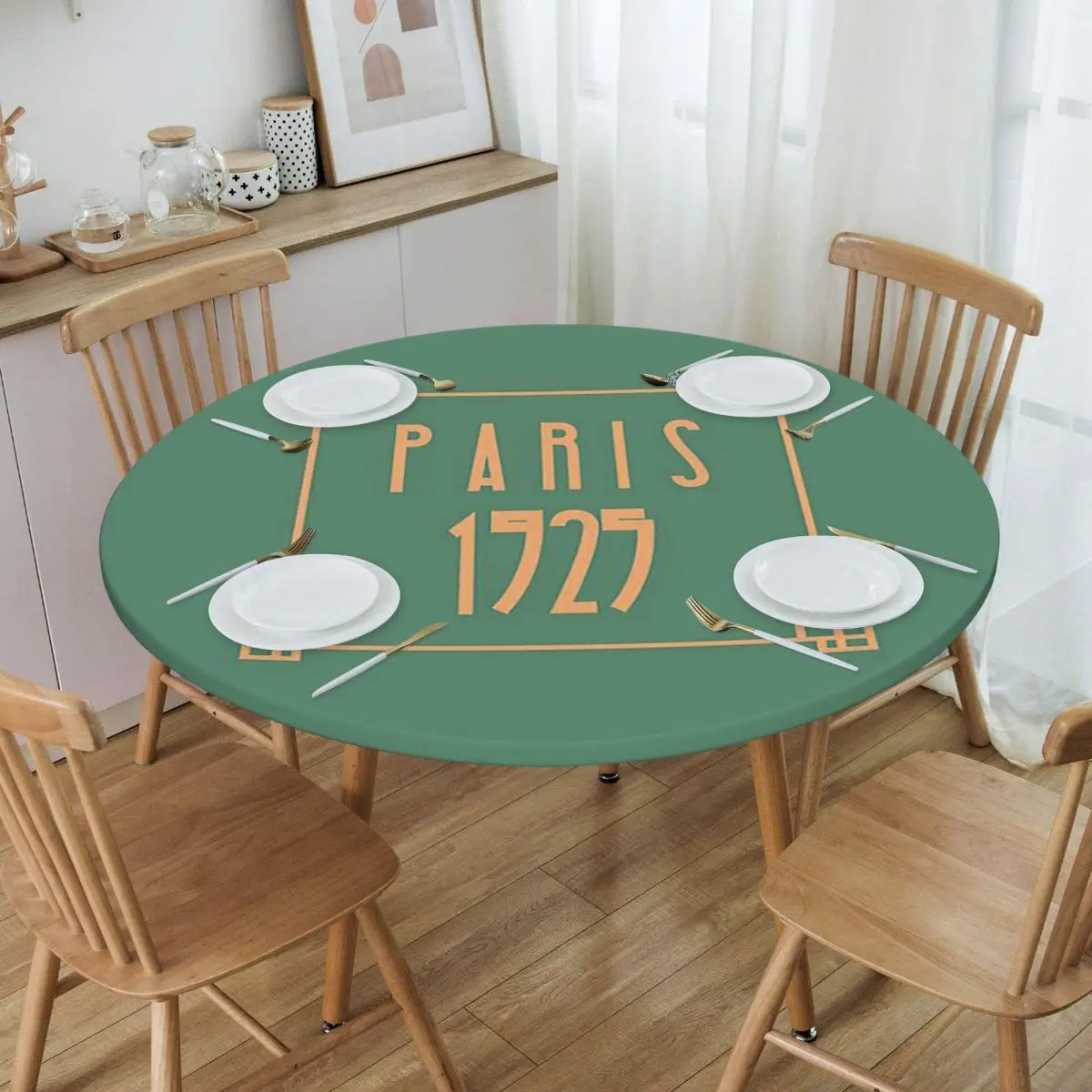 Art Deco Design In Green Waterproof Round Tablecloth Oilproof Table Cloth for Kitchen Events Dining Table Cover