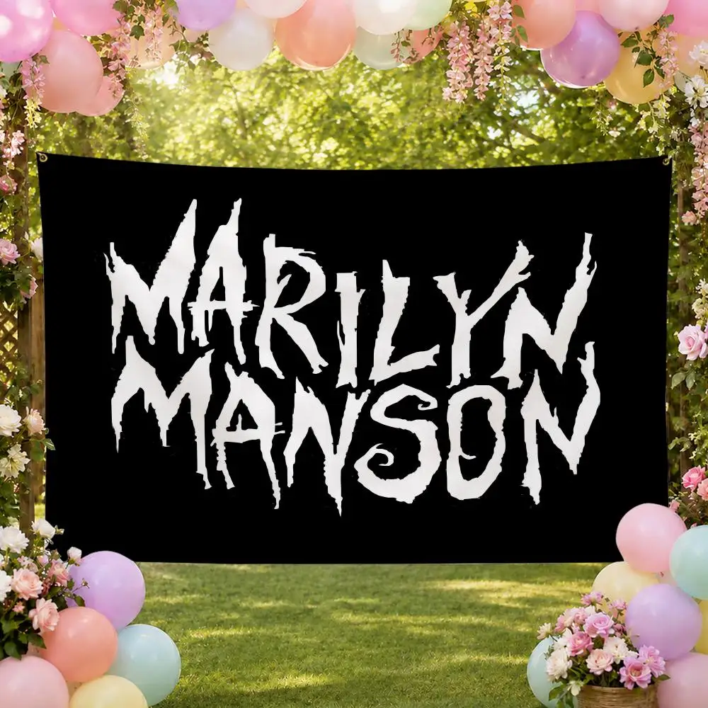 Gothic Singer M-Marilyn Manson Flags Fan Banner Tapestry Wall Hanging Garage BarDorm Camp Party Outdoor Home Decor Gift