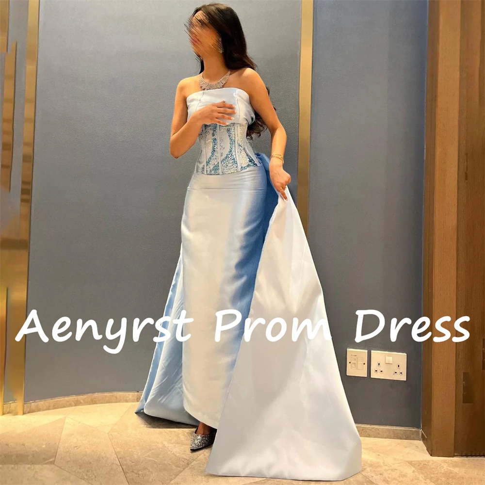 Aenyrst ชุดราตรีซาอุดิอาระเบียสำหรับผู้หญิงไม่มีขอบฟ้าชุดราตรีนางเงือกผ้าซาตินสำหรับงานแต่งงาน