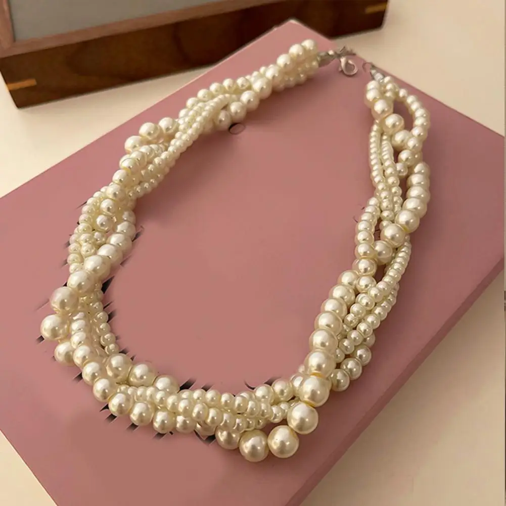 Women Cocktail Necklace Vintage Multi-layered Faux Pearl Necklace Twisted Tangled Choker Jewelry Luxury Women’s Prom Cocktail