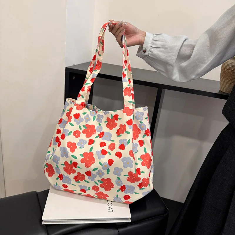Sweet Floral Design Women's Shouder Bags Large Capacity Commuter Female Tote Shopping Bag Casual Simple Ladies Armpit Handbags
