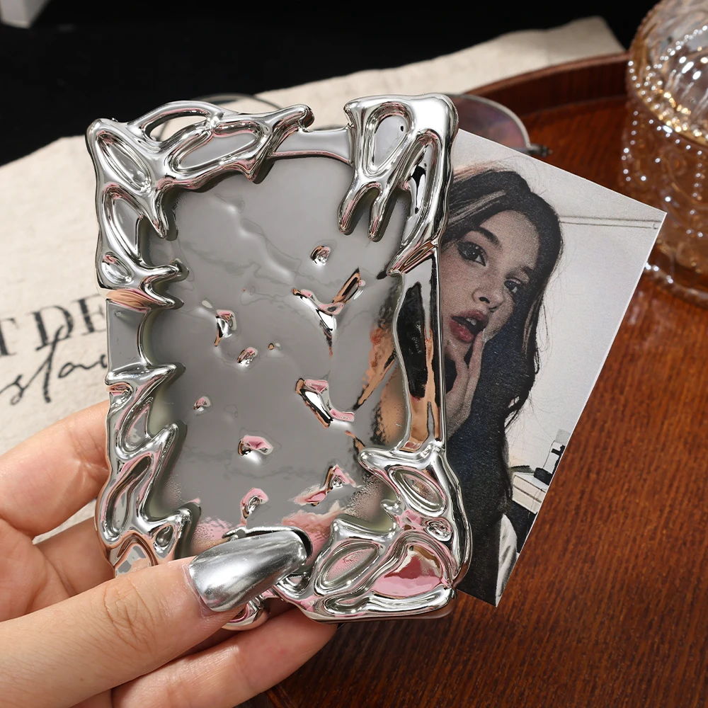 Creative Silver Electroplated Photocard Frame Protector For Idol Kpop Photo Cards Packaging Sleeve Metal Texture Cover