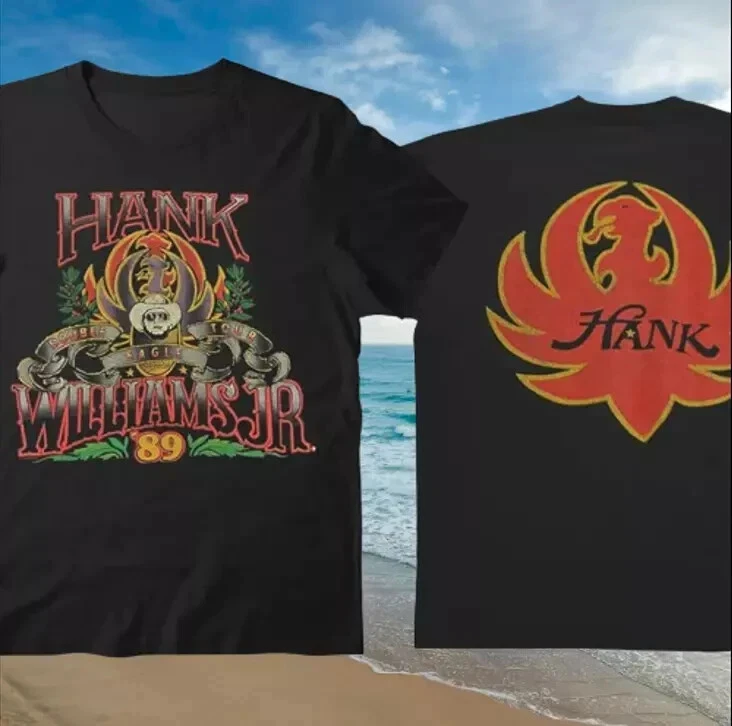 

Summer Vintage Hank Williams Jr Double Eagle 1989 Tour Black Double Sided T-Shirt Allsi Oversized Sweat-absorbing Versatile