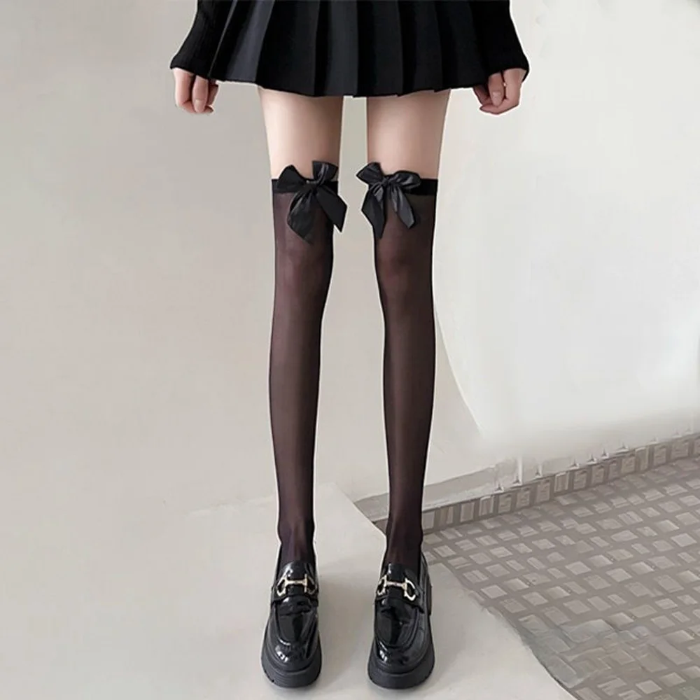 Sexy Schleifen Seiden strümpfe schwarz/weiß Frauen schöne Spitze Bogen hohe Seiden strümpfe Overknee-Socken Cosplay weibliche Seiden strümpfe