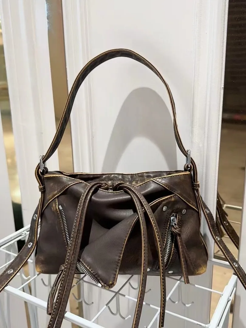 

FIRMRANCH Vintage Motorcycle Style Zipper PU Leather Jacket Design Hot Girl Single Shoulder Bag Crossbody Purse