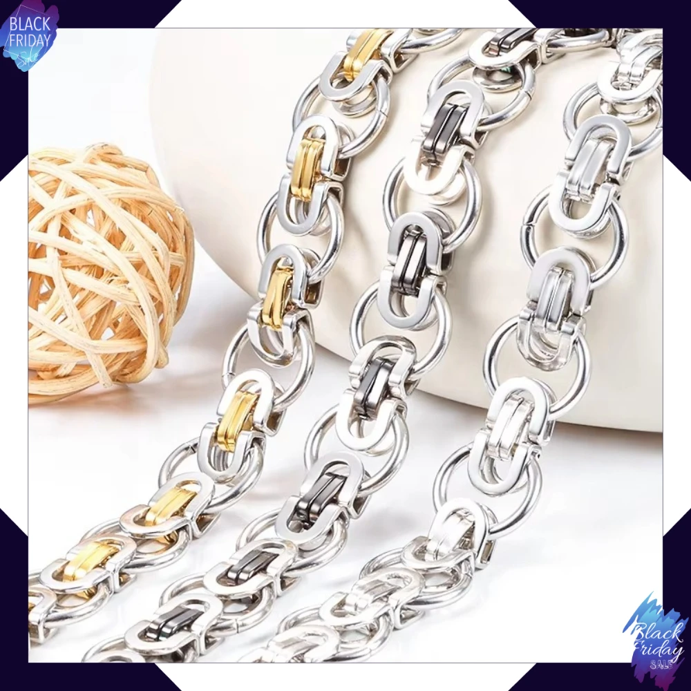 

Men's Black Stainless Steel Cuban Chain Necklace, Waterproof Non-Fading Hip Hop Roller Chain Jewelry