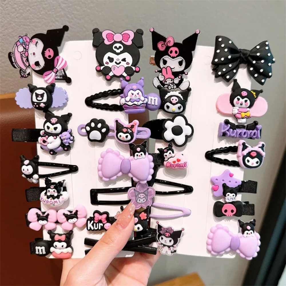 Sanrio Kawaii Hair Clip para Crianças, Animação Bonito Dos Desenhos Animados, Kuromi, Estudante, Acessórios de Cabelo, Festivais Presente, 14Pcs por Conjunto