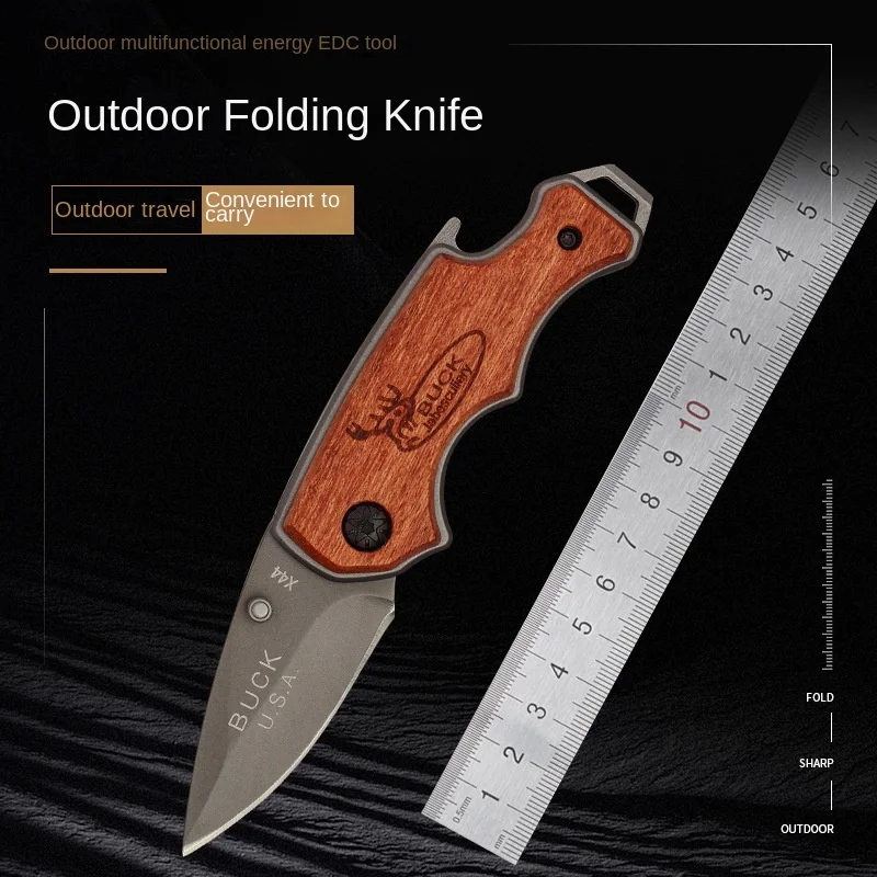 Folding knife Safety Wooden handle Outdoor Knife Multi-function utility Portable Mini Pocket knife