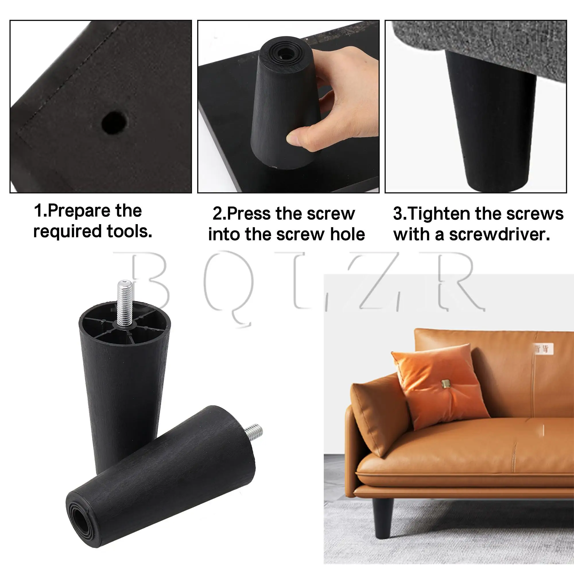 4x Round Tapered Black Plastic Furniture Legs for Sofa 120x 60 x 38mm BQLZR