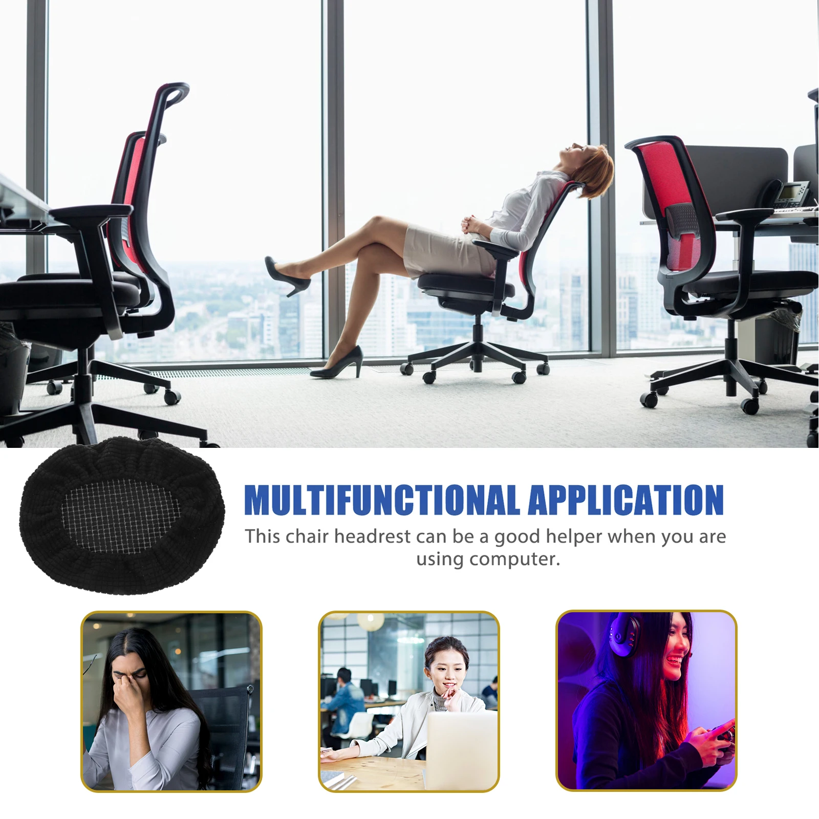 

Elastic Thick Computer Chair Headrest Cover Black Corn Grain Pillow Protector Anti Dust Stain Removable Half Wrap Office Home
