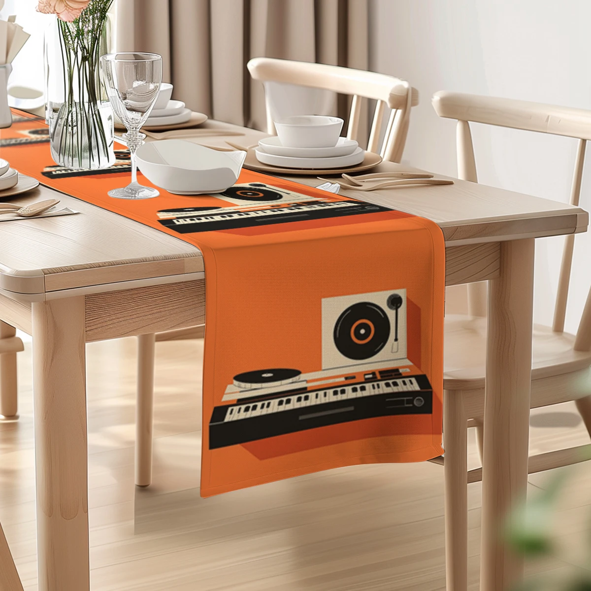Music Vinyl Record Table Runner Polyester Table Runners for Dining Room Cottagecore Polyester Table