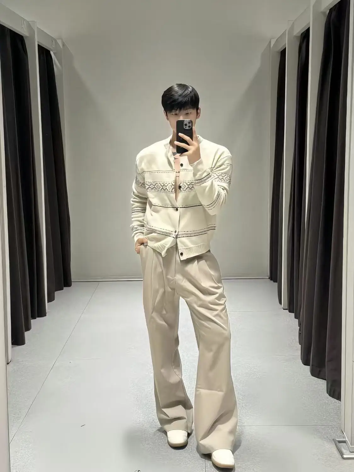 

American Retro Cleanfit Fair Isle Knitted Cardigan Sweater Men's Autumn Winter Couple's Old Money Sle Knitwear Jaet