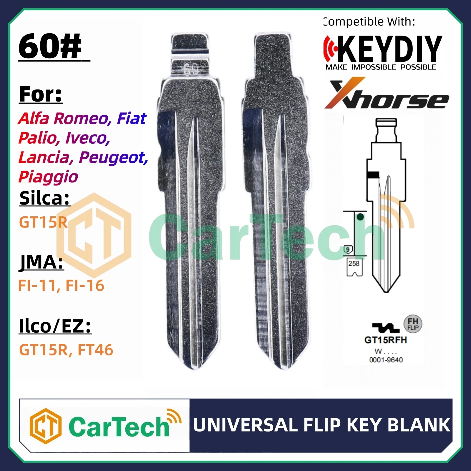 Cartech 60# Uncut Flip Blank Key Blade for KEYDIY KD XHORSE Remote Fit Alfa Romeo Fiat Palio Iveco Citroen BARCHETTA