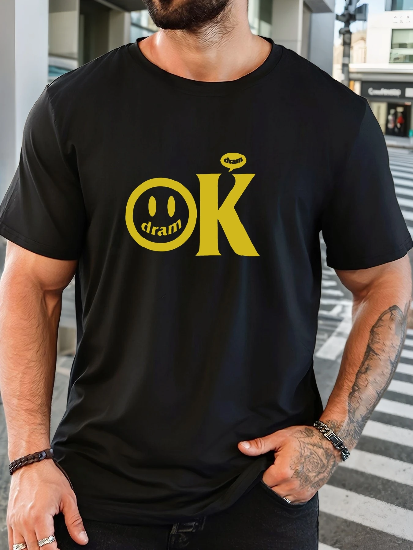 

Men's 100% Cotton Printed T-Shirt OK Pattern Summer Casual Oversized Round Neck Short Sleeve Comfortable Daily Wear Tee