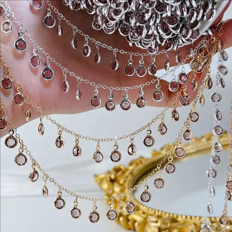 10 Meters New Gold Color Plated  Crystal Beads Link Chains For DIY Jewelry Making No Fade Extend Chain Crafts Accessories