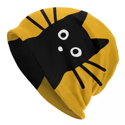 Bonnets chauds unisexes pour hommes et femmes, Skullies de chat noir, Streetwear mignon, chapeau adulte, hiver