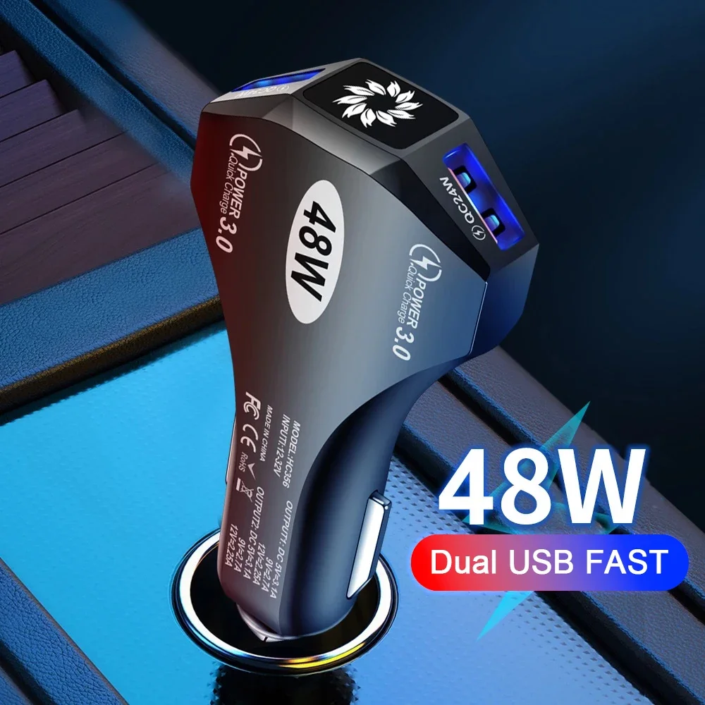 

PSDA Dual USB 48W Car Charger QC 3.0 Mobile Phone Fast Charging Adapter Car For iPhone 14 13 Pro Max Xiaomi Mi 12 11 Oneplus 10