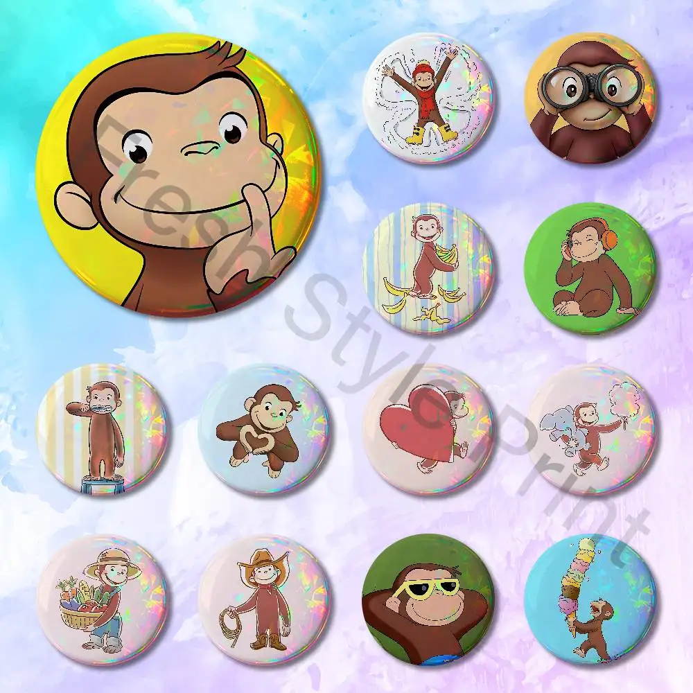 

Monkey C-Curious Cute G-George Enamel Pin Tinplate Round Brooch Cosplay Nijigen Otaku Culture Badges 58mm 44mm 32mm 75mm 25mm