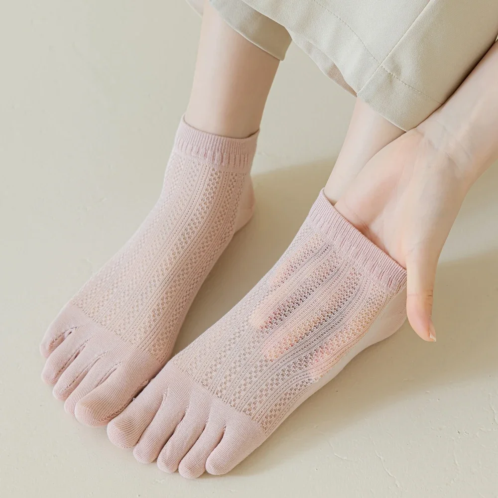 5 Pairs Premium Toe Socks Women Summer Mesh Ankle Socks with Separate Fingers Cotton Sports Five Finger Socks Ladies