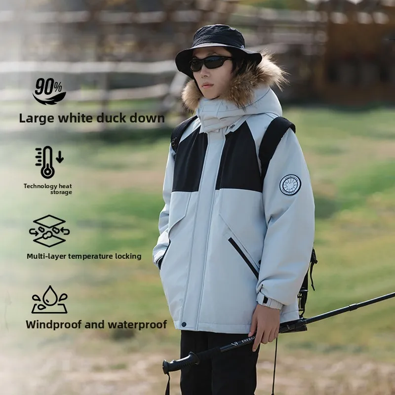 

Winter 2024 New Hard Shell Ski Jacket Men Women, 90% Duck Down Fill Waterproof Warm Thermal Insulated Coat