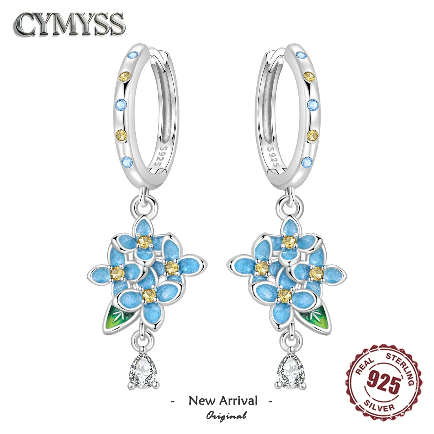 Original 925 Sterling Silber Exquisite Blumen-Tropfenohrringe mit Funkelndem Zirkon, Edler Schmuck für Frauen, Geburtstagsfeier, Tägliches Geschenk
