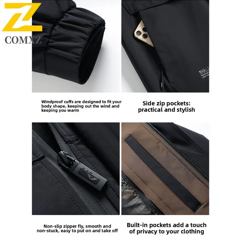 COMXZ Luxury Puffer Jacket Men Removable Inner Liner Outdoor Riding Lightweight Padding Coat Hooded Hiking Winter Down Jacket