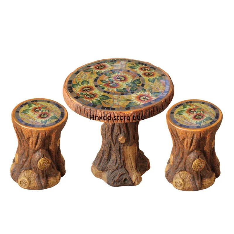 

Outdoor courtyard, table and chair combination set, painted ceramics