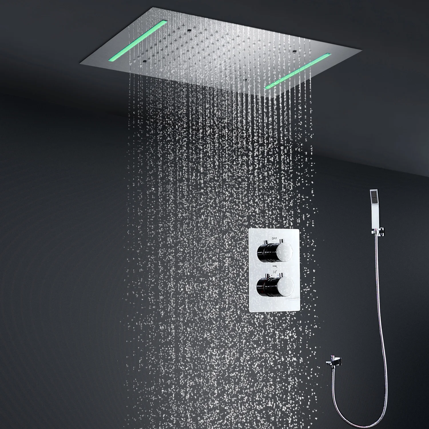 hm Modern Ceiling Rainfall Shower System 304 Stainless Steel Bathroom Thermostatic Rain Showerhead Faucets Set