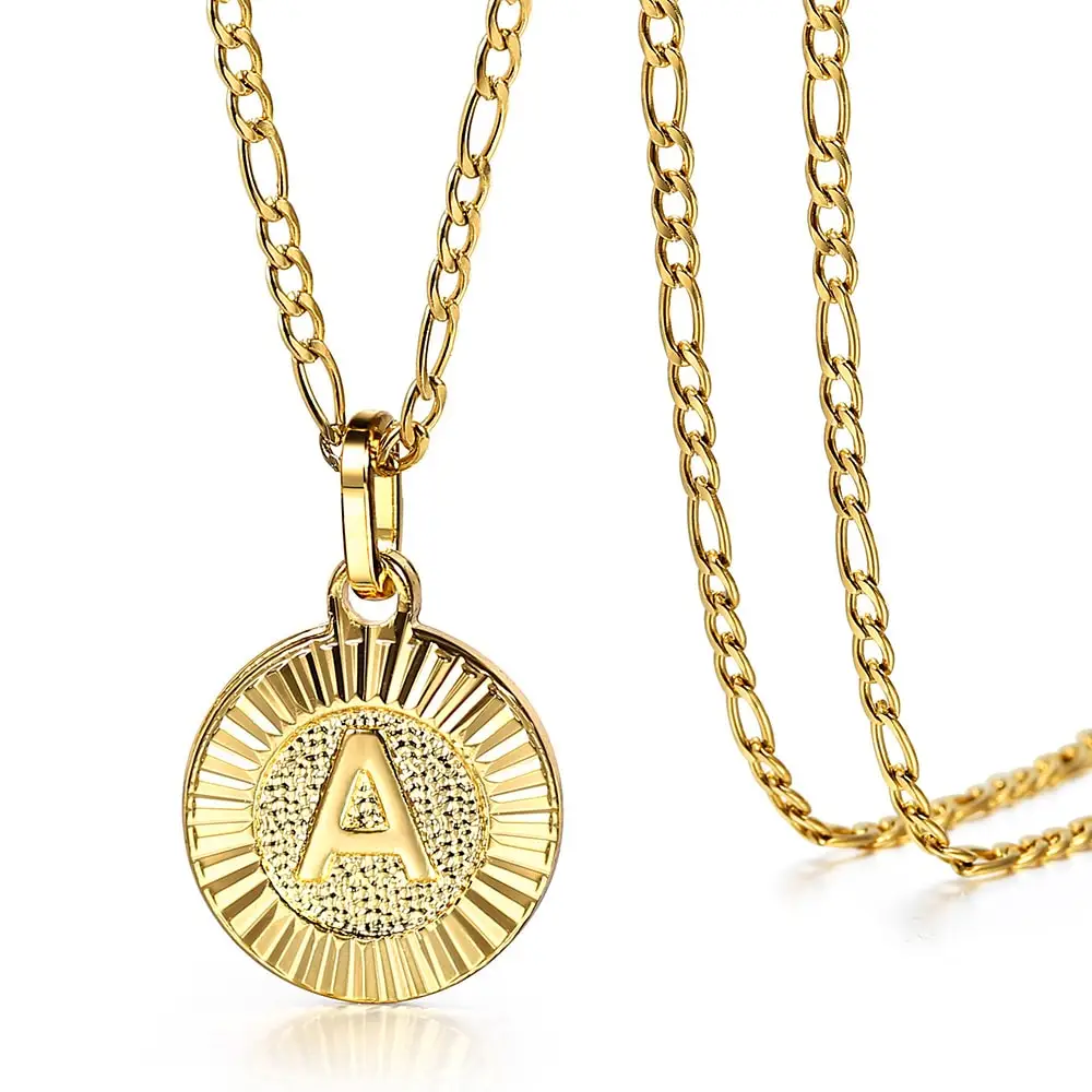 Unique Initial Letter A to Z Pendant Choker Necklace Stainless Steel Figaro Rolo Box Curb Chains Women Men Jewelry 18inch