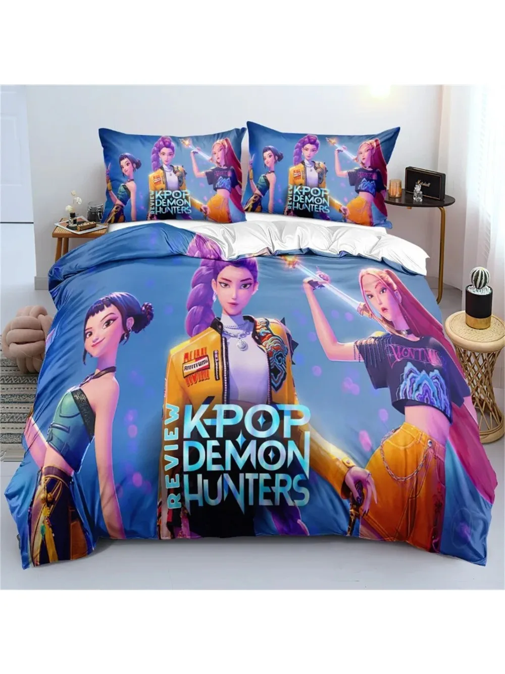 3D Demon-Hunters Bettwäsche-Set Huntrix Bettbezug Bettwäsche Zimmer Bettbezug Anime Bettlaken Single Twin Full Queen King Size
