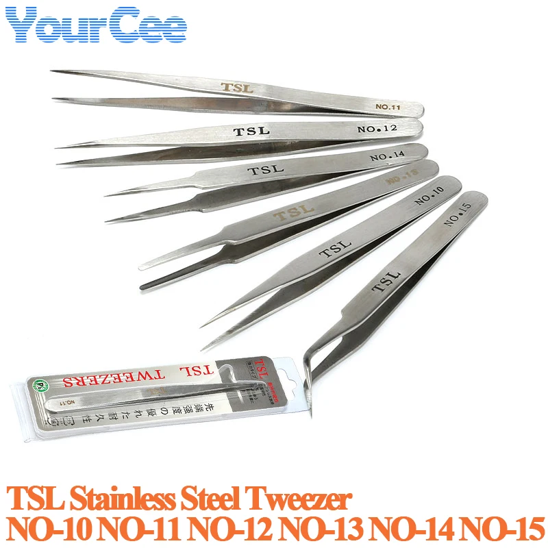 TSL Stainless Steel Tweezer Needle-nose Component Tweezers for Tool NO-10 NO-11 NO-12 NO-13 NO-14 NO-15 Type