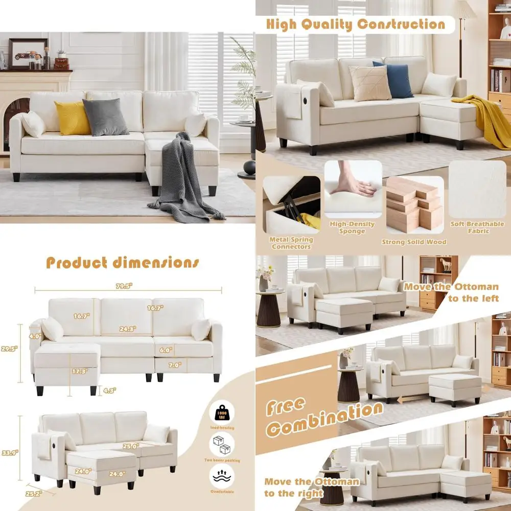compact l-shaped sectional sofa with storage chaise for small living rooms - upholstered 3-seat couches