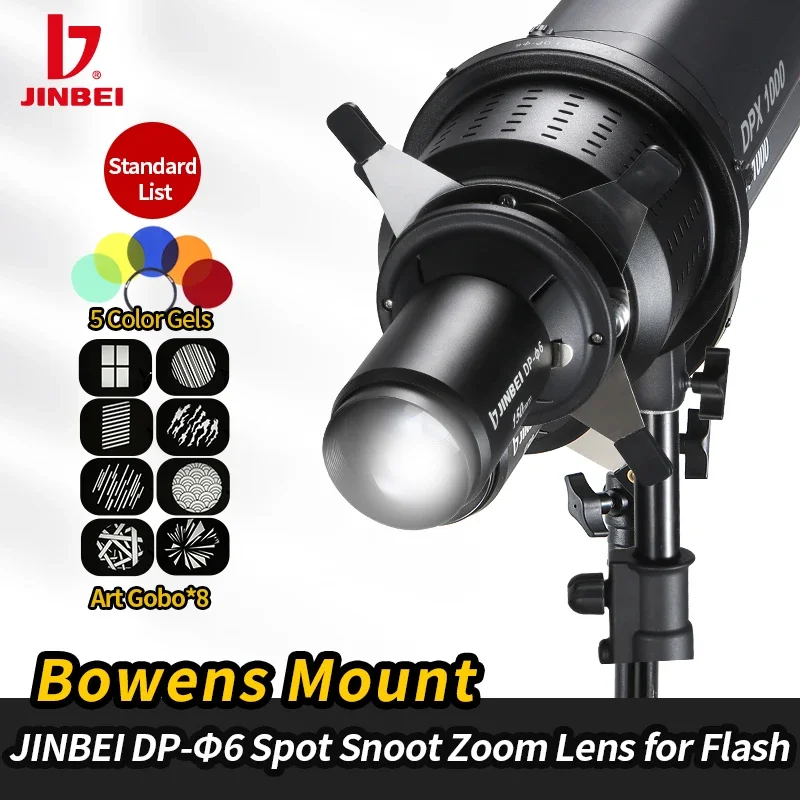 Lente Zoom JINBEI DP-Φ6 Spot Snoot para Flash Fotográfico, Condensador Óptico, Efeitos Especiais DIY, Feixe de Luz Modelado com Montagem Bowens