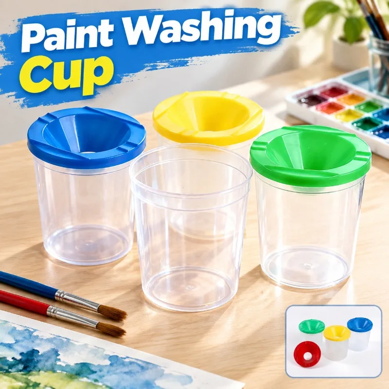 Paint Washing Cup Plastic Colorful Brush Cleaner Bucket, Portable Art Paint Brush Washing Container for Watercolor Gouache
