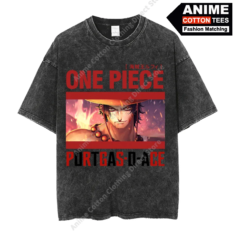 

Anime ONE PIECE - Portgas D Ace Print T Shirt y2k Harajuku Hip Hop Street Men Women Short Sleeve Cotton Vintage Black Loose Tees