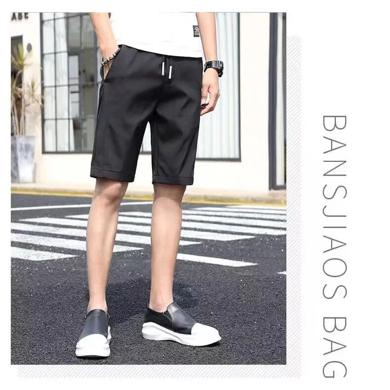 Summer Thin Casual orts Men's Sport Five-Point Loose Ice Silk Beach Mid-Pants Trendy Versatile Qui-Drng Straight Leg Pants