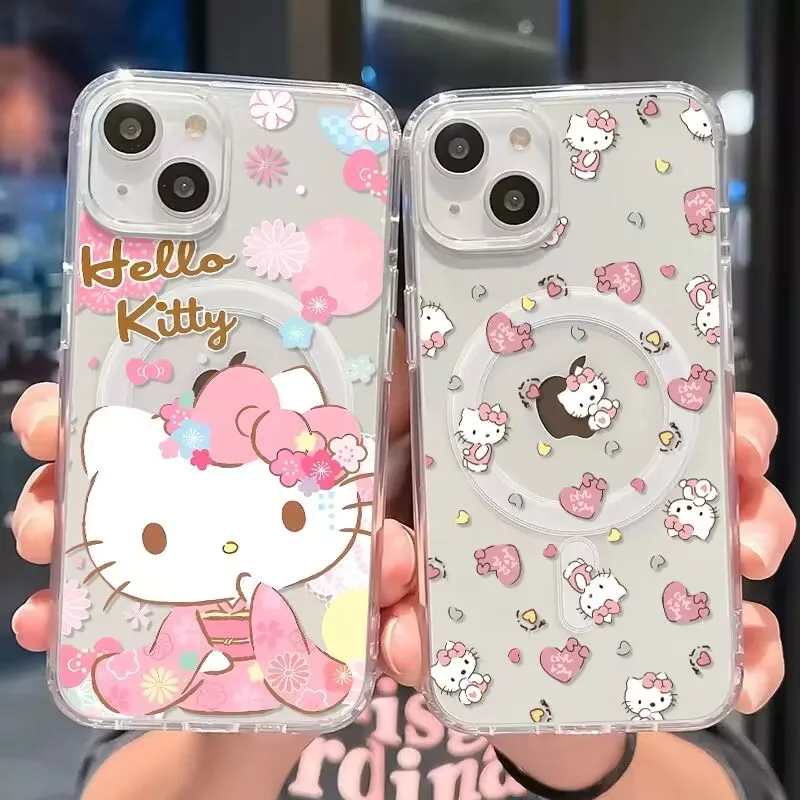 Cute Sanios Hellos Kittys Magsafe Magnetic Phone Case for Samsung Galaxy S24 S23 S22 S21 FE Plus Ultra 5G Soft Clear TPU Cover