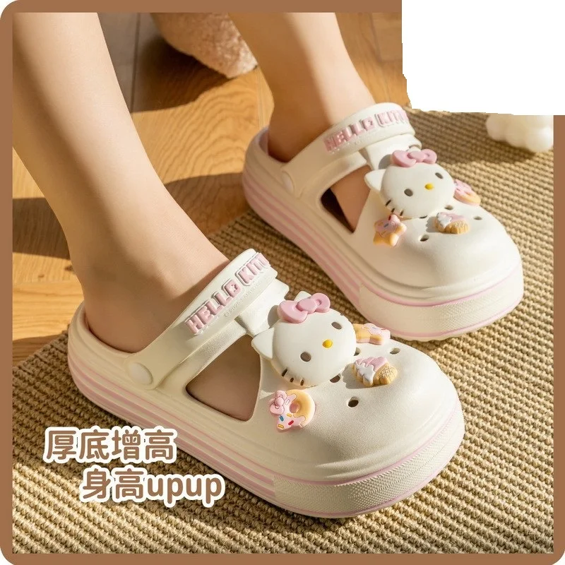 

Обувь с отверстиями в стиле аниме Kuromi Cinnamoroll Hello Kitty My Melody, милые детские разглаживающие летние детские сандалии с перевязанной головкой, новые нескользящие сандалии
