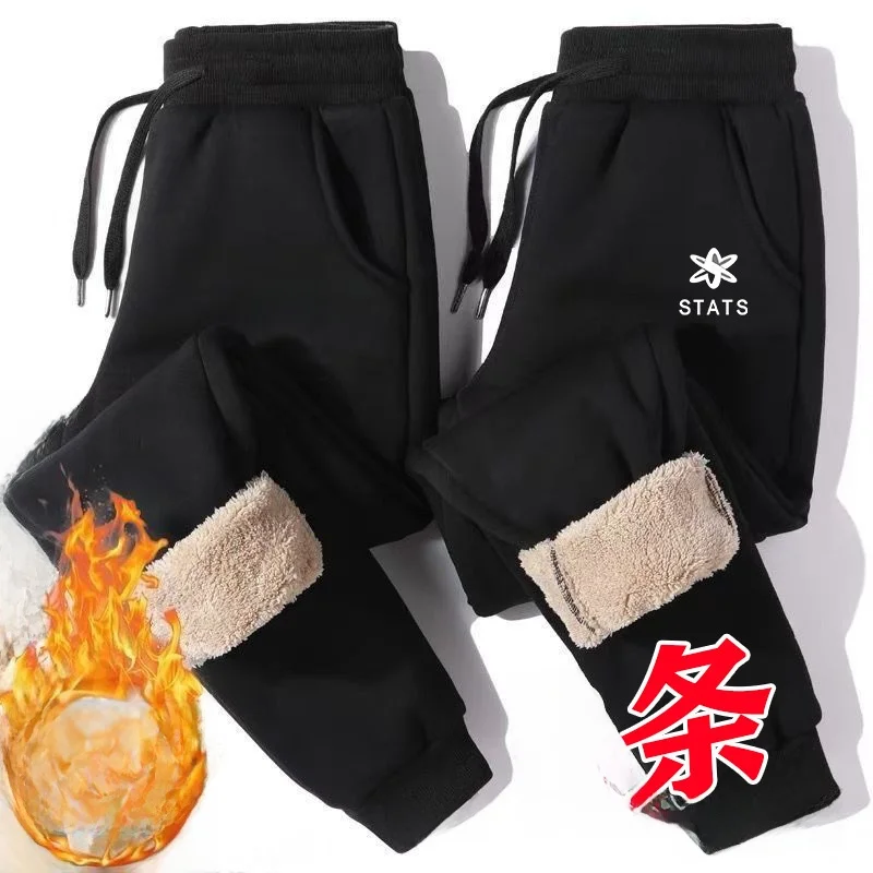 

Мужские зимние брюки свободного кроя на флисовой подкладке, теплые спортивные брюки-харланы из овечьего вельвета с манжетами, прямые повседневные брюки