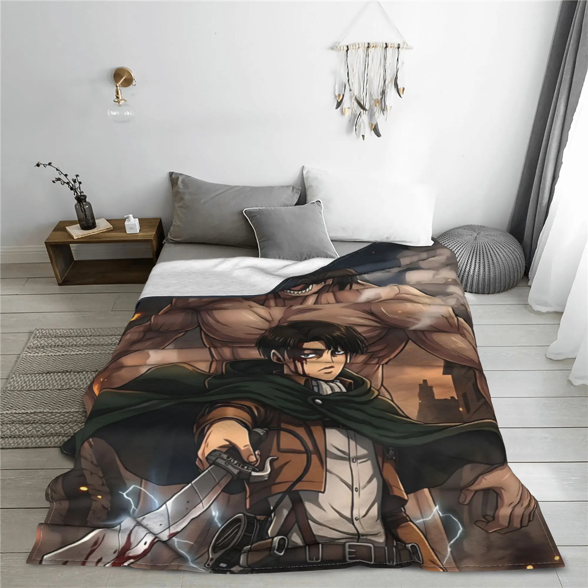 1PC Attack on Titans Levi Ackerman  home room decorations Winter Blankets for Adults Bedding Home Interior Sofa Knee