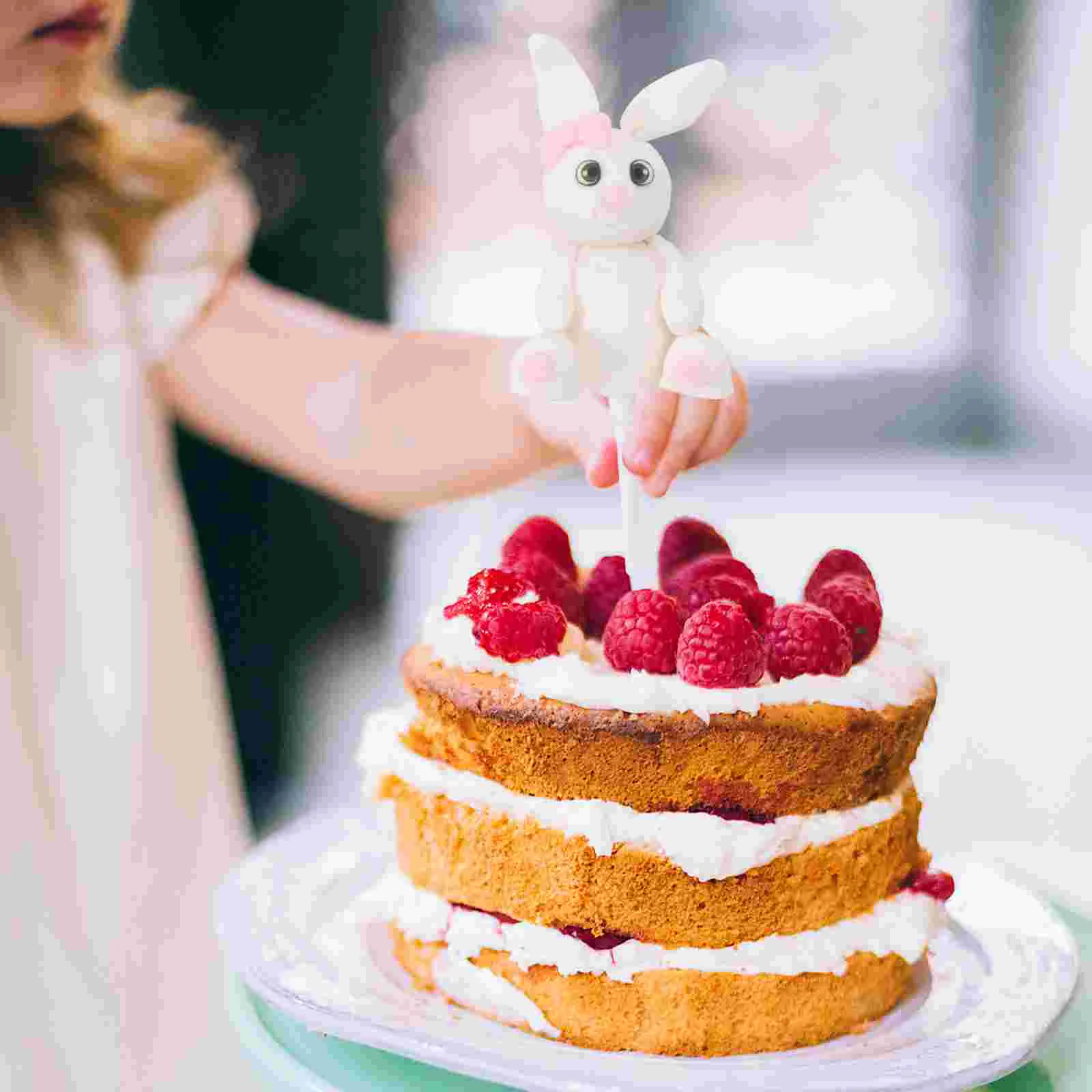 2 Pcs Baby Ornament Bunny Cake Decoration Cupcake Toppers Party Birthday Wedding Ornaments Dessert