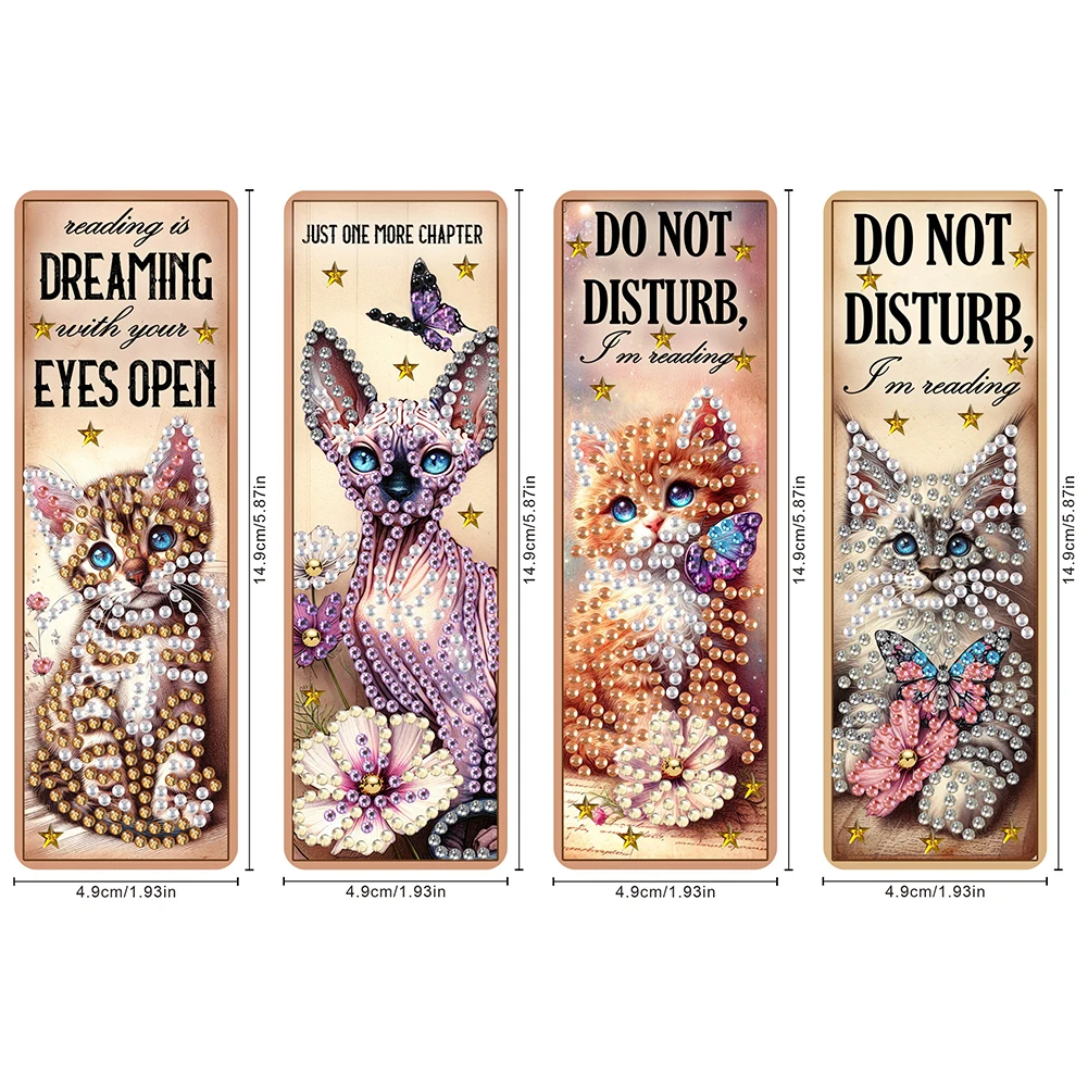 4Pcs Special Shape Animal 5D Diamond Art Bookmark Kits with Pendant DIY Diamond Art Bookmarks Kits for Adults DIY Art Craft