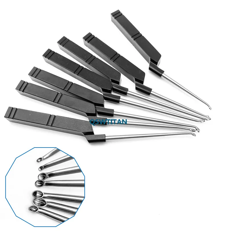 Bone Curette Black Stainless Steel 3 Type Tip Aluminum Handle Veterinary Orthopedic Surgery Instruments