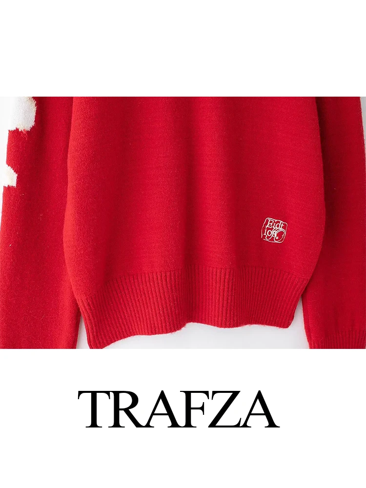 TRAFZA Maglione ricamato jacquard a contrasto di fiori in scala dorata invernale da donna Maglione pullover a maniche lunghe caldo ed elegante da donna