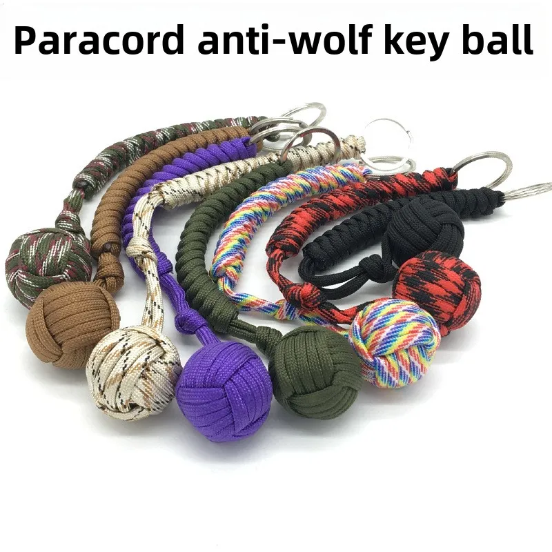 Outdoor Security Protection Black Monkey Fist Steel Ball for Girl Bearing Self Defense Lanyard Chain Broken Windows Keychain