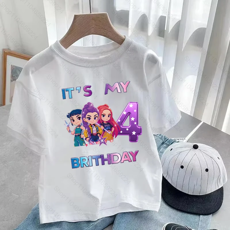 

New It's My 3 4 5 6 7 8 9 Years Birthday Girls Boys Cartoon Print T shirt K-Pop Demon Hunters Cute Kids Clothe Children T-Shirts